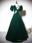 Green Velvet Short Sleeve V Neck Prom Dress