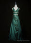 Green Vintage Style Taffeta with Lace Prom Dress, Green Long Prom Dress