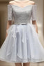Grey Lace And Organza Homecoming Dresses, Lovely Homecoming Dresses , Short Prom Dress