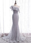 Grey One Shoulder Lace-up Shiny Long Prom Dress, Grey Long Prom Dresses