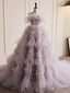 Grey Purple Tulle Long Prom Dresses, Grey Purple Prom Dress