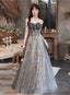 Grey Sweetheart A-Line Tulle With Lace Applique Prom Dresses Grey Long Prom Dresses