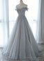 Grey Tulle Sweetheart Prom Dress, A Line Tulle Floor Length Prom Dress