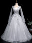 Grey V Neckline Ball Gowns with Lace and Flowers Prom Dress, Grey Sweet 16 Dress