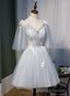 Grey V Neckline Straps Knee Length Homecoming Dress, Grey Short Prom Dress