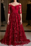 Half Sleeves Burgundy Lace Prom Dress Wine Red Half Sleeves Long Lace Prom Dress
