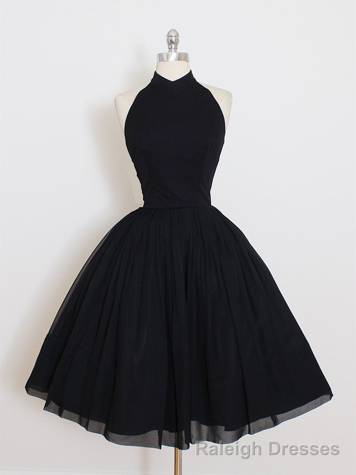 Halter Neck Short Black Backless Prom Dresses, Open Back Short Black F