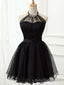 Halter Neck Short Black Prom Dresses, Short Black Graduation Homecoming Dresses, Little Black Dresses