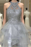 Halter Neck Short Gray Lace Prom Dress Short Gray Lace Prom Graduation Dress