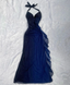 Halter Ombre Navy Blue Long Chiffon Prom Dresses