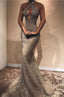 Halter Open Back Prom Dress Long Cheap Shiny Beads Crystals Illusion Mermaid Prom Gown