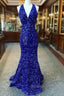 Halter Royal Blue Sequin Evening Dresses Uk Long Prom Dress