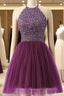 Halter Sleeveless Short Purple Homecoming Dresses Prom Dresses