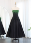 High-End Black And Green Color-Block A-Line Strapless Sequin Satin Long Formal Prom Dress