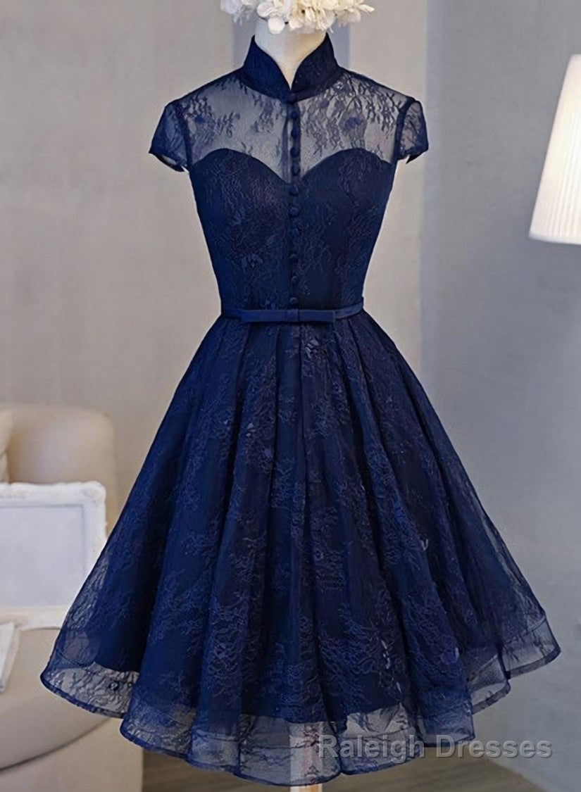 Dark Navy A-line Lace Homecoming Dress main image 0