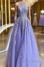 High Neck Long Purple Lace Prom Dress Purple Lace Prom Dress
