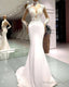 High Neck Mermaid Satin Long Sleeves Lace Wedding Dress