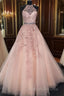 High Neck Pink Lace Prom Dress Pink Lace Prom Graduation Dress