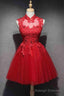 High Neck Red Lace Short Prom Dress,Homecoming Dresses,Red Formal Graduation Prom Dress