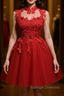 High Neck Red Lace Short Prom Dresses Red Lace Homecoming Dresses Red Prom Graduation Prom Dresses