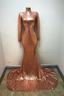 High-Neck Sequins Prom Prom Gown| Mermaid Long-Sleeve Prom Gown