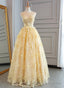High Quality Lace Yellow Long Prom Gowns, A Line Prom Dress