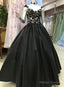 High Quality Satin With Lace Applique Round Neckline Prom Gowns Black Prom Dress