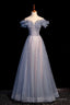 High Quality Tulle Long Prom Dress with Beaded, A Line Prom Prom Dress