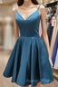Homecoming Dress Simple V Neck Satin Short Bridesmaid Dress