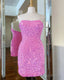 Hot Pink Iridescent Sequin Mini Bodycon Dress
