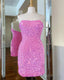Hot Pink Iridescent Sequin Mini Bodycon Dresses