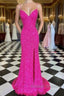 Hot Pink Straps Prom Dress With Slit