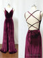 Hot Sheath Velvet Prom Dresses Burgundy Wedding Guest Dress With Split