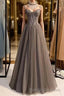 A-Line Prom Dresses Open Back Dress Formal Wedding Party Floor Length Sleeveless Spaghetti Strap Tulle with Pleats