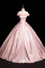 Pink A-Line Off Shoulder Satin Long Prom Dresses Beautiful A-Line Off The Shoulder Prom Dresses