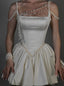 Ivory A-Line Pearl Satin Homecoming Dresses Mini Prom Bridal Dresses