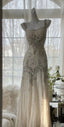 Ivory A-Line Straps Beaded Chiffon Prom Dresses Long Graduation Prom Dresses