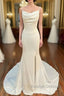 Ivory Cowl Neck Backless Mermaid Long Wedding Dress With Slit