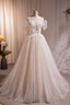Ivory Floor Length Beaded Straps Prom Dress, Ivory Tulle Prom Dress