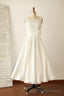 Ivory Illusion Boat Neck Tea Length Sleeveless Wedding Dress