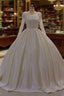 Ivory Long Sleevess Jewel Ruffless Flowers Bedaings Wedding Dresses