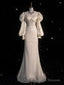 Ivory Satin Sequins Puff Sleeve Wedding Dress