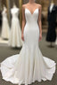 Ivory Satin Spaghetti Straps Open Back Sweet Train Wedding Dresses Prom Dresses