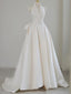 Ivory Satin V Neck Wedding Dress