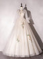 Ivory Tulle High Neckline Long Prom Dresses With Lace Applique Ball Gowns Sweet 16 Dress