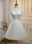 Ivory Tulle Short Sweetheart Knee Length Prom Dress, Ivory Homecoming Dresses
