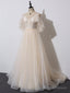 Ivory Tulle V Neckline Straps Off Shoulder Long Prom Dress, A Line Prom Dress