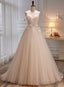 Ivory Tulle with Flowers Straps Prom Dress, A Line Ivory Prom Dress
