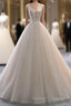 Ivory Tulle With Lace Long Wedding Party Dress With Sweep Train, Ivory Formal Dress