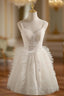 Ivory V Neck Tulle Lace Short Prom Dress Lace Cocktail Dress